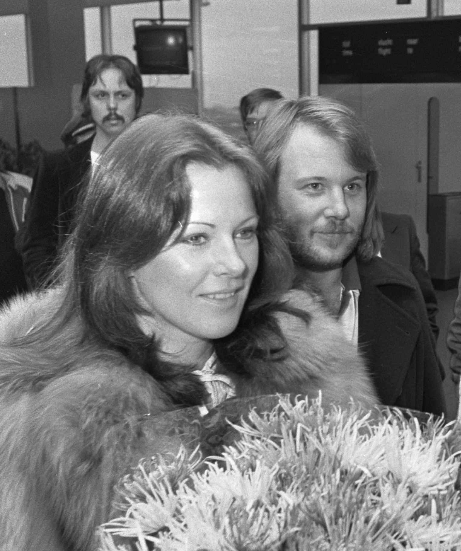Anni-Frid Lyngstad and Benny Andersson photographed together in the Netherlands in November 1976
