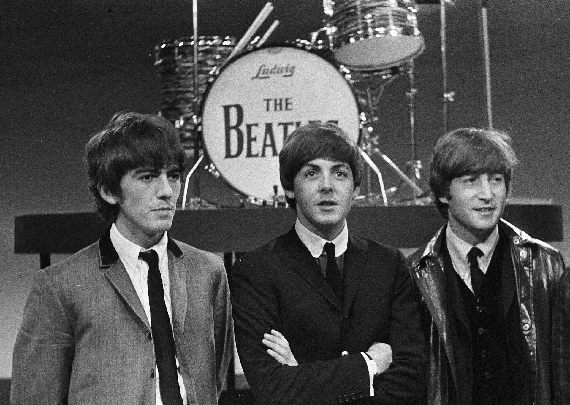 The Beatles performing on stage in the Netherlands in June 1964 with stand-in drummer Jimmie Nicol