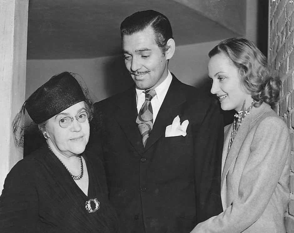 Clark Gable and Carole Lombard photographed with Lombard's mother, Elizabeth Peters