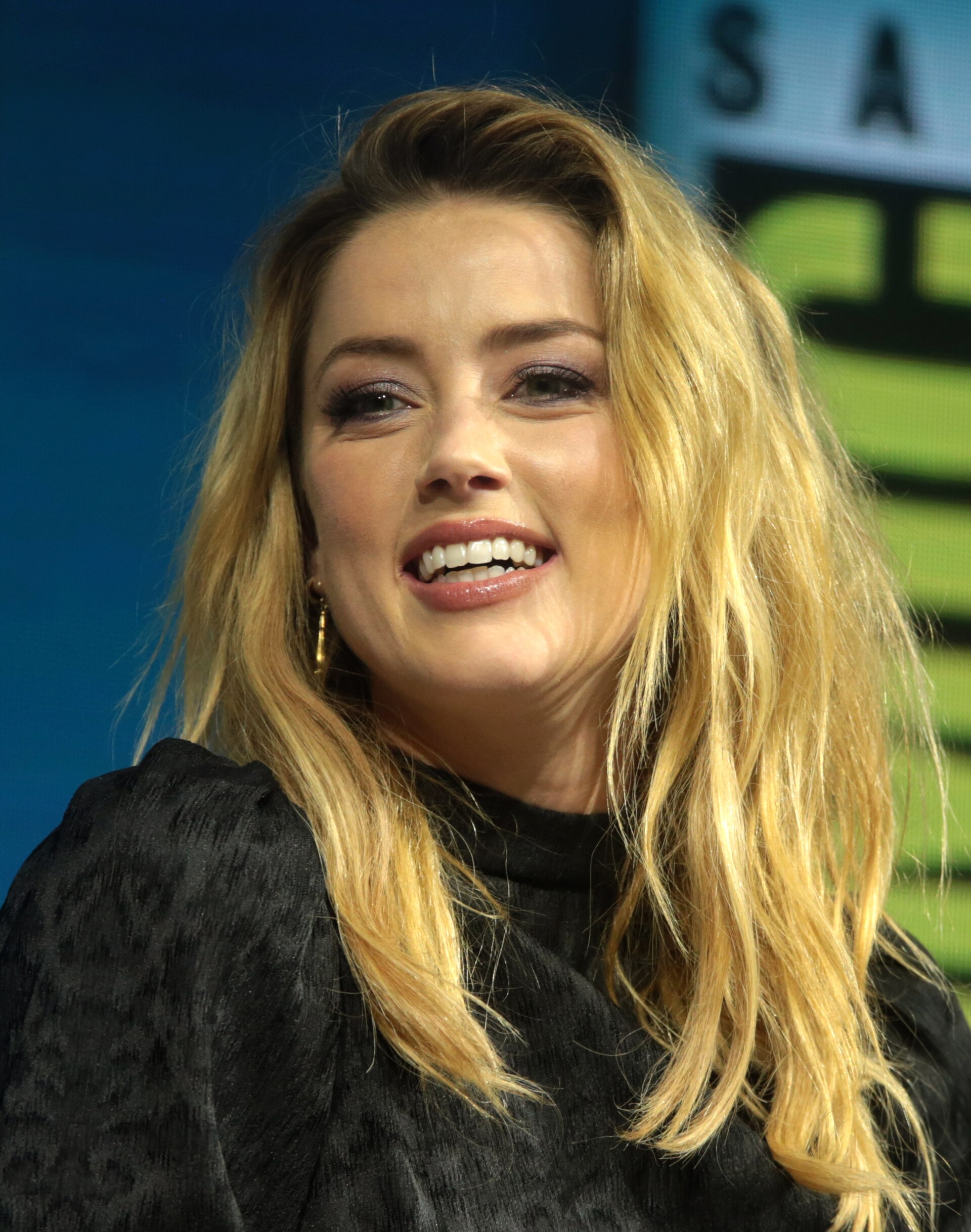 Amber Heard photographed at a convention panel in 2018