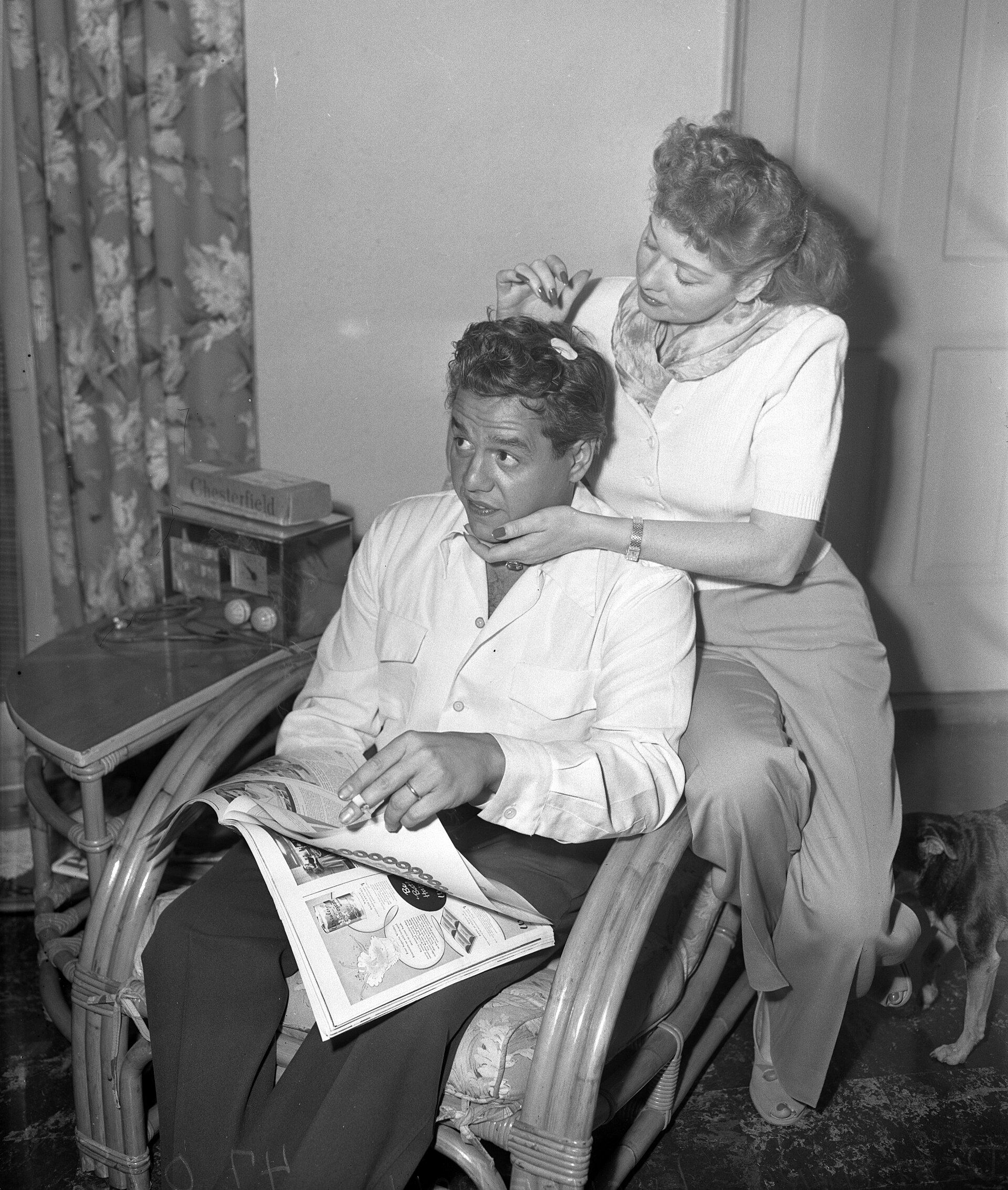 Lucille Ball and Desi Arnaz photographed at home in 1949, before I Love Lucy