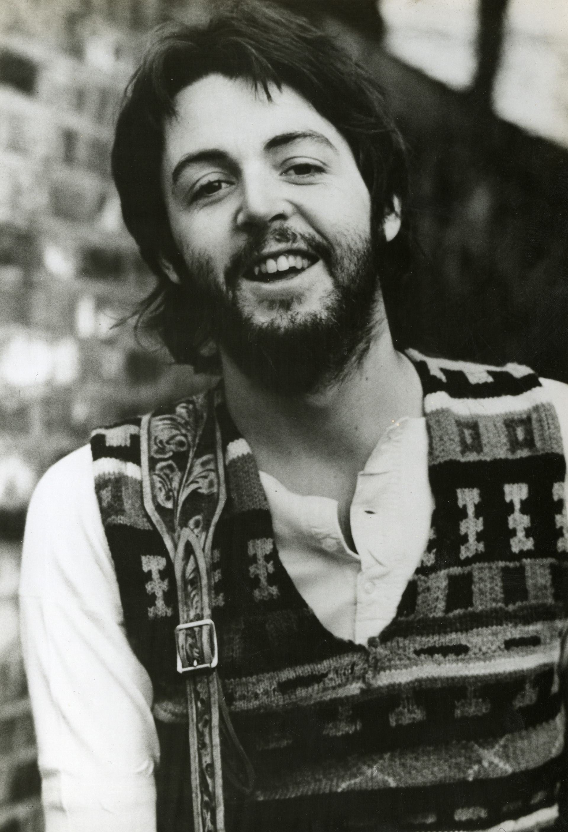 Paul McCartney photographed in a garden in 1969 for an Apple Records publicity release