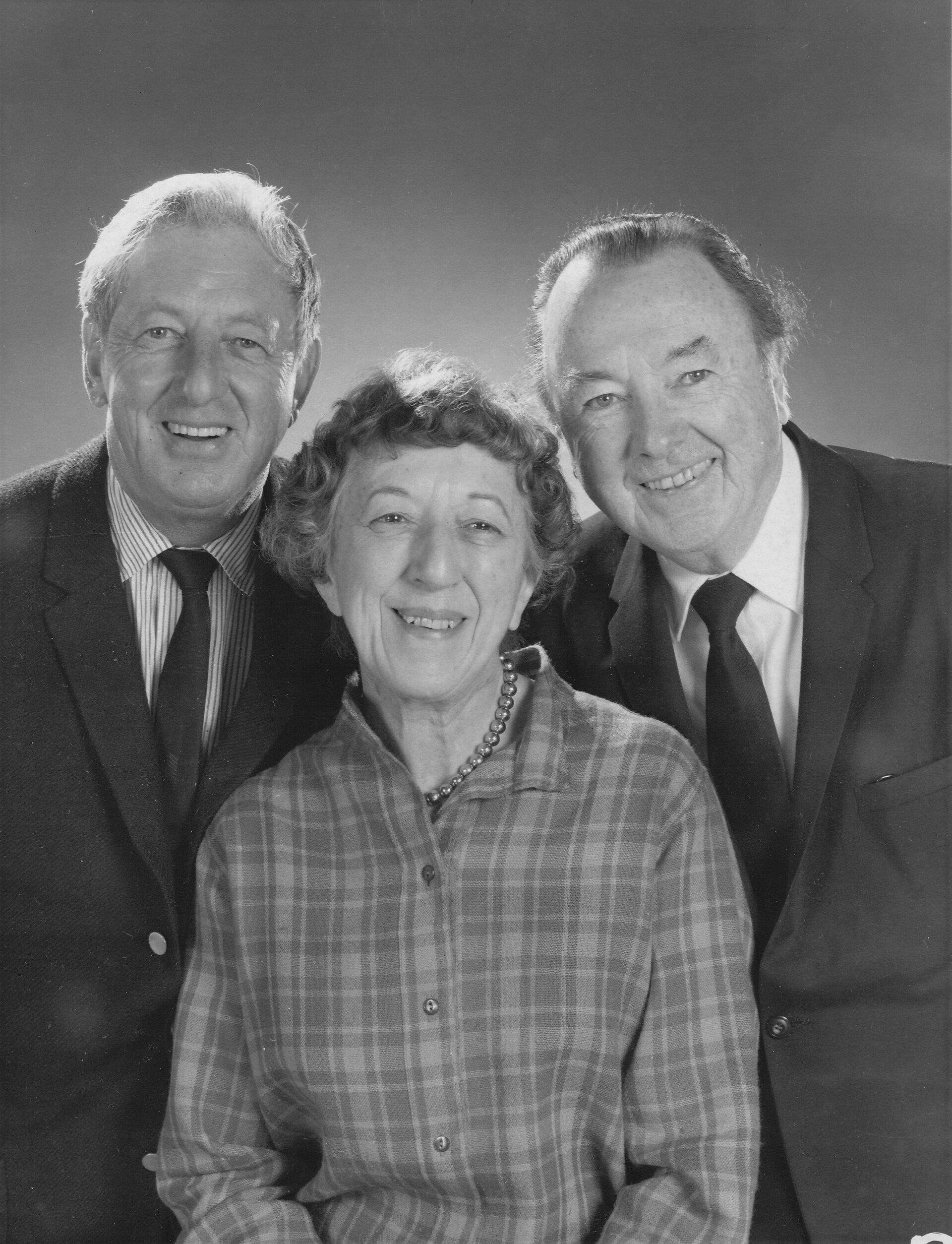 Ray Bolger, Jack Haley and Margaret Hamilton photographed together at a television reunion in 1970