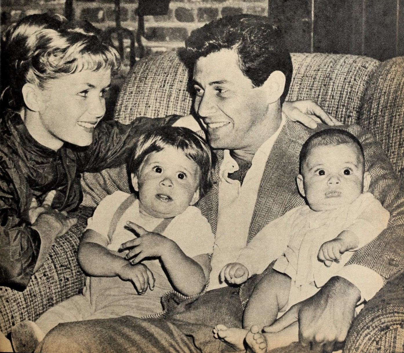 Debbie Reynolds and Eddie Fisher photographed with their two young children in 1958