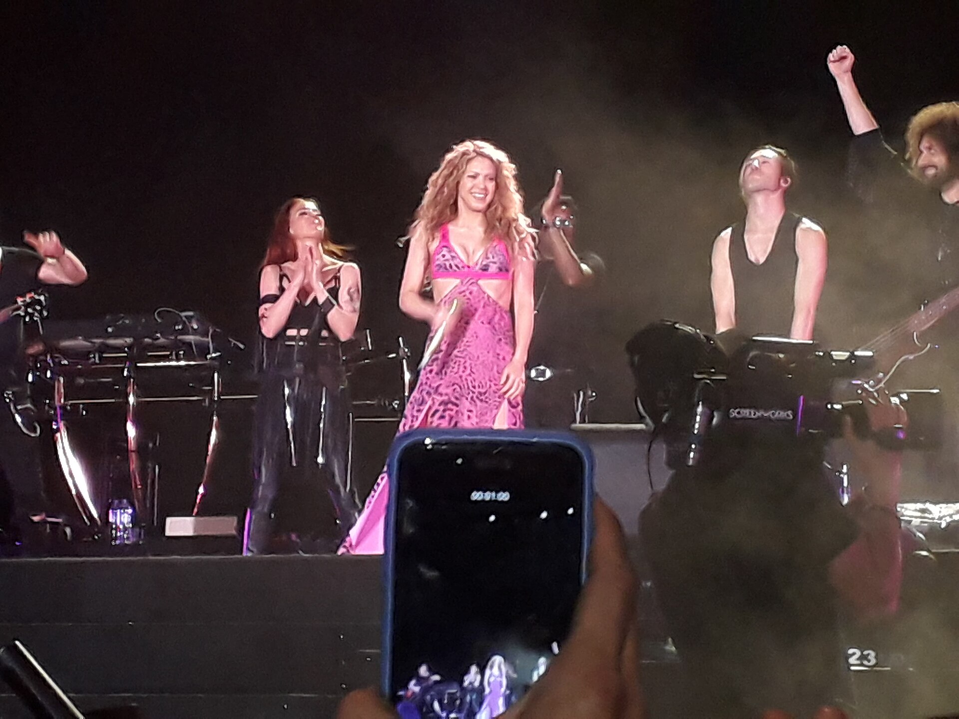 Shakira performing on stage during the El Dorado World Tour in Bogotá in November 2018