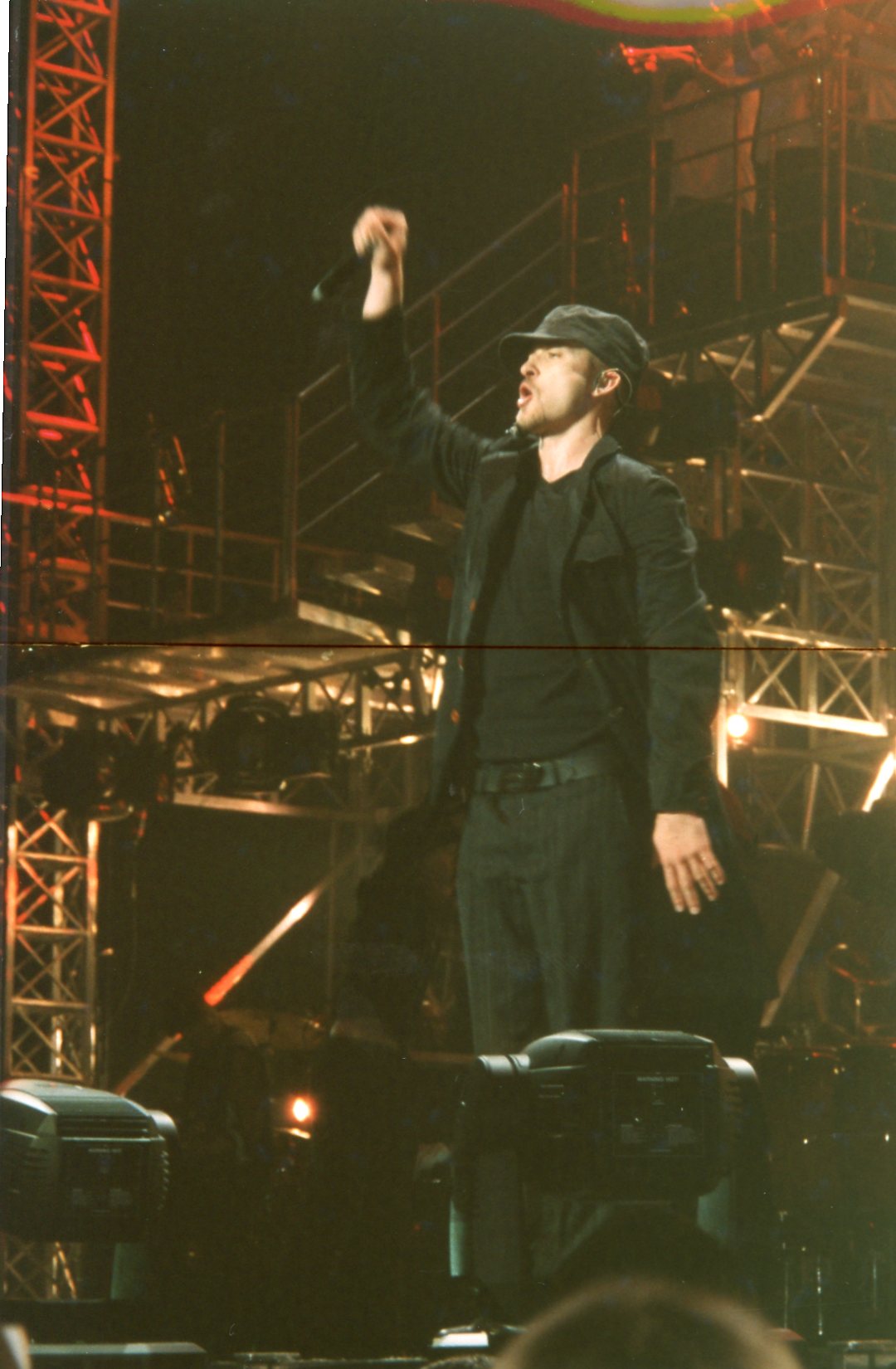Justin Timberlake performing on stage during the Justified World Tour at Earls Court, London