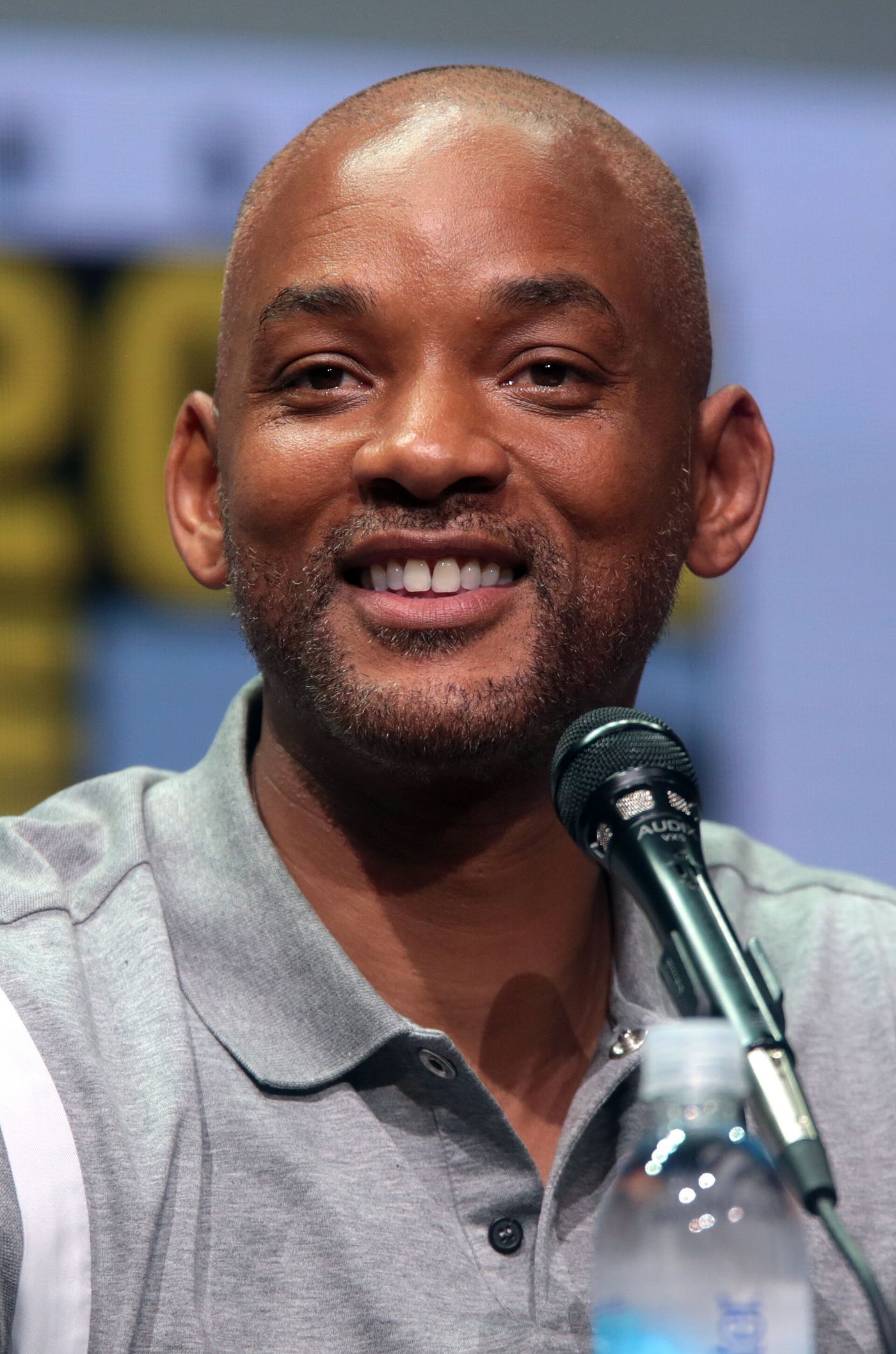 Will Smith photographed at a convention panel in July 2017